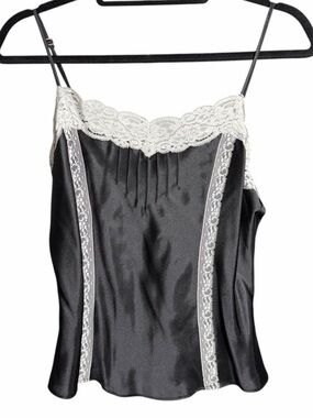 Morgan Taylor Black Satin Cami with White Lace Trim